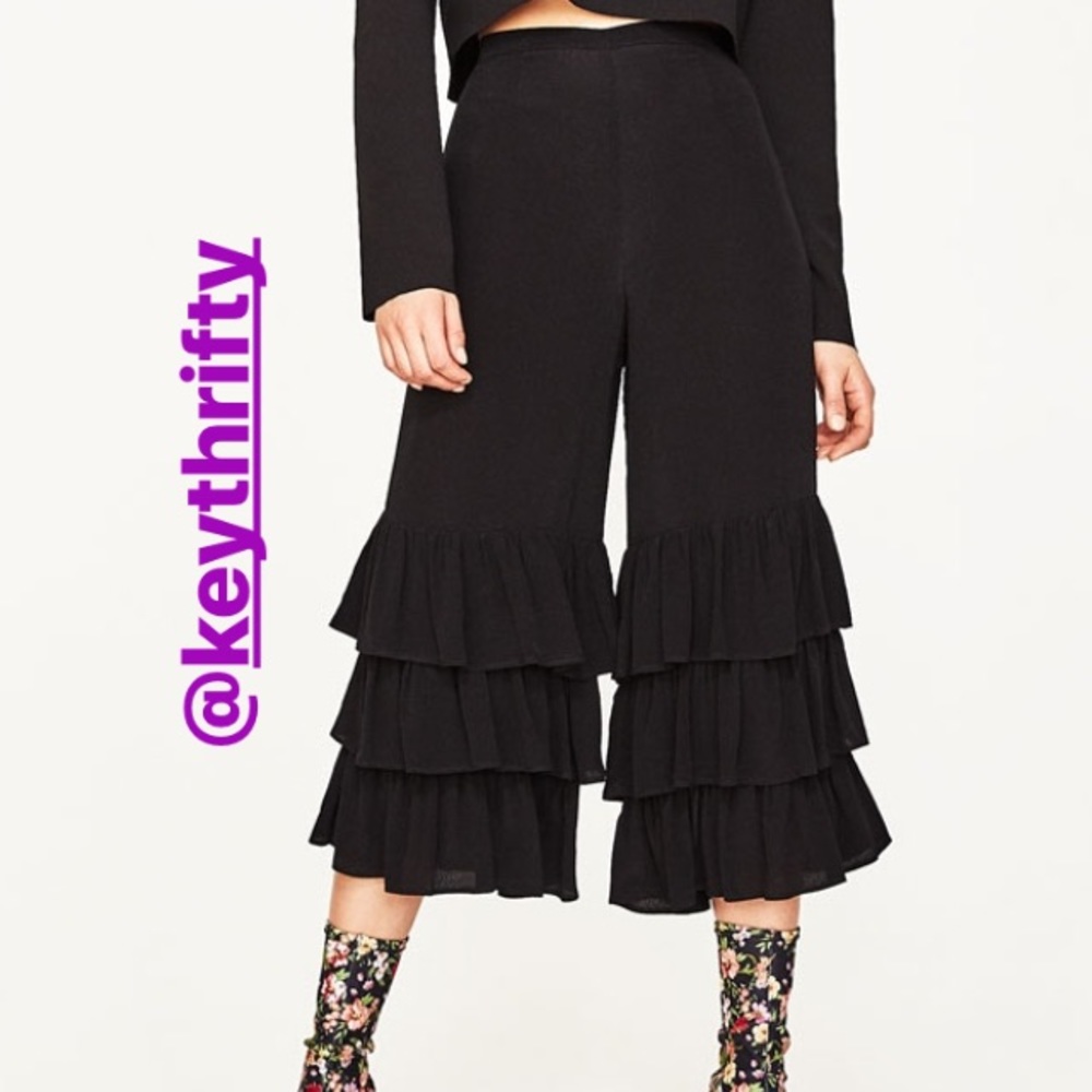 Zara High Waisted Cullote Trousers with Frills s